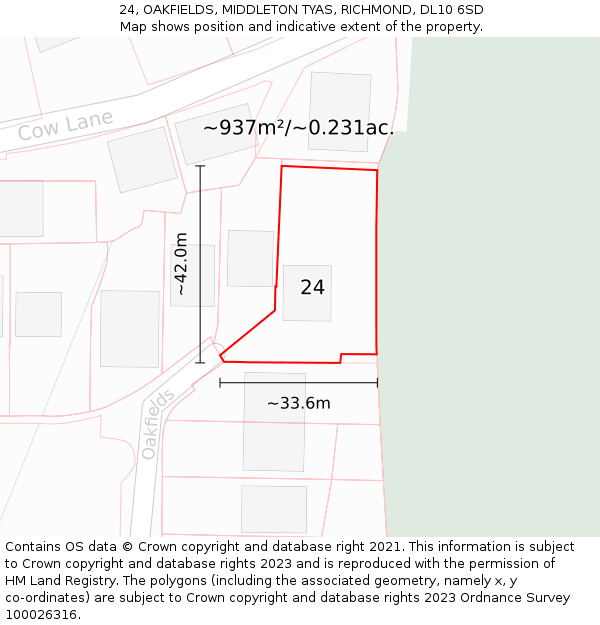 24, OAKFIELDS, MIDDLETON TYAS, RICHMOND, DL10 6SD: Plot and title map