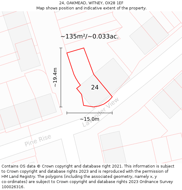 24, OAKMEAD, WITNEY, OX28 1EF: Plot and title map