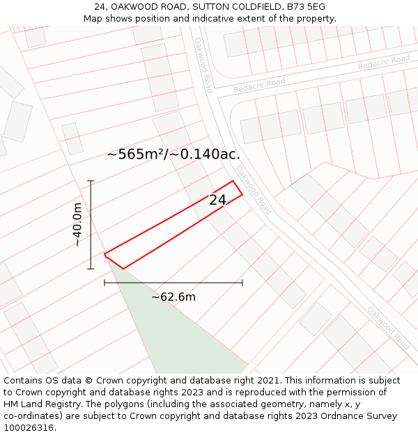 24, OAKWOOD ROAD, SUTTON COLDFIELD, B73 5EG: Plot and title map