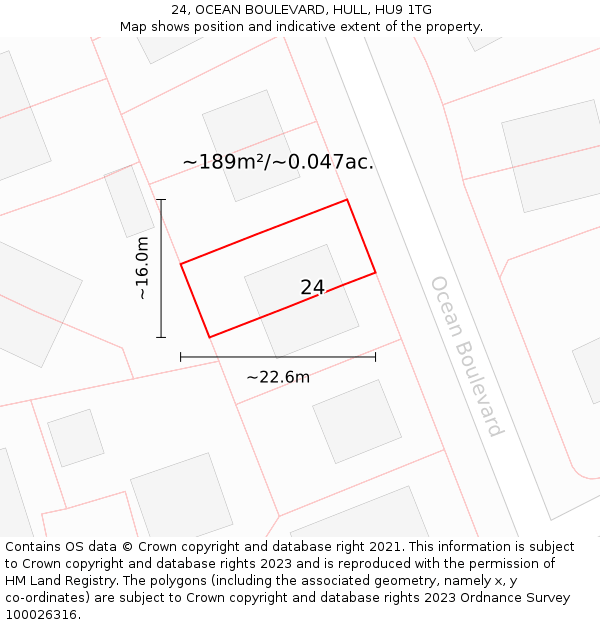 24, OCEAN BOULEVARD, HULL, HU9 1TG: Plot and title map