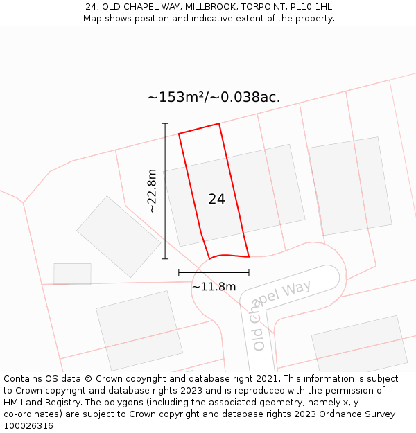 24, OLD CHAPEL WAY, MILLBROOK, TORPOINT, PL10 1HL: Plot and title map