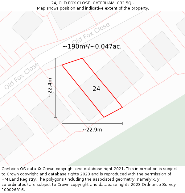 24, OLD FOX CLOSE, CATERHAM, CR3 5QU: Plot and title map
