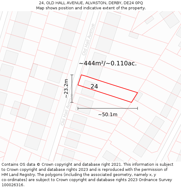 24, OLD HALL AVENUE, ALVASTON, DERBY, DE24 0PQ: Plot and title map