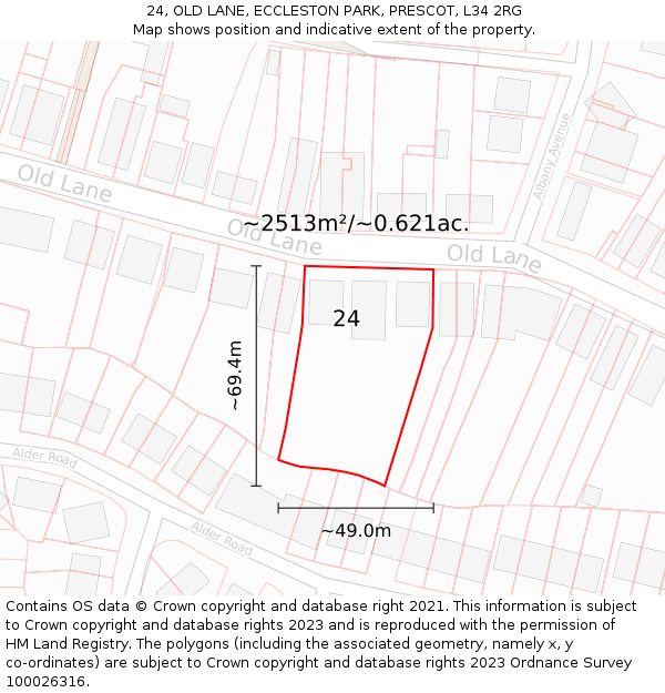 24, OLD LANE, ECCLESTON PARK, PRESCOT, L34 2RG: Plot and title map