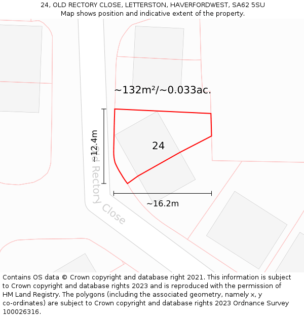 24, OLD RECTORY CLOSE, LETTERSTON, HAVERFORDWEST, SA62 5SU: Plot and title map