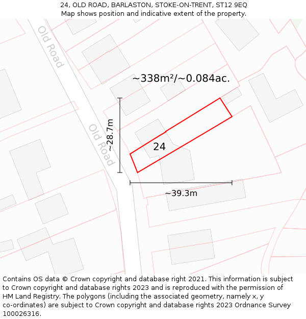 24, OLD ROAD, BARLASTON, STOKE-ON-TRENT, ST12 9EQ: Plot and title map
