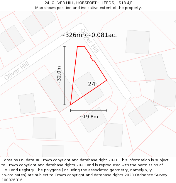 24, OLIVER HILL, HORSFORTH, LEEDS, LS18 4JF: Plot and title map