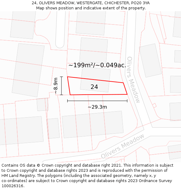 24, OLIVERS MEADOW, WESTERGATE, CHICHESTER, PO20 3YA: Plot and title map
