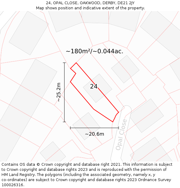 24, OPAL CLOSE, OAKWOOD, DERBY, DE21 2JY: Plot and title map