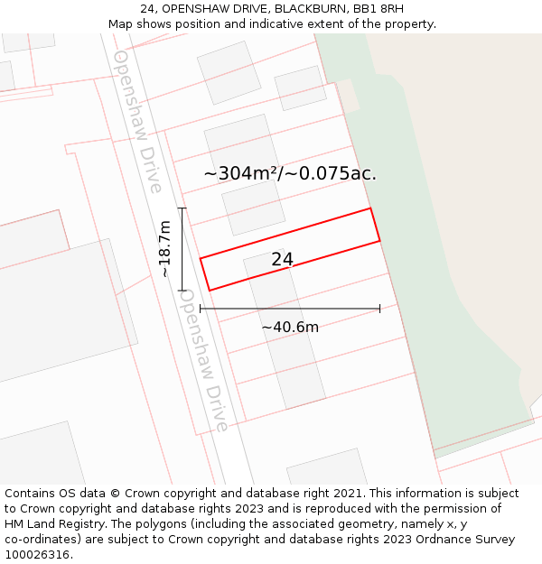 24, OPENSHAW DRIVE, BLACKBURN, BB1 8RH: Plot and title map
