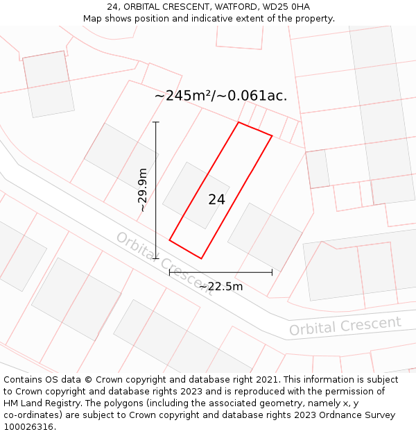 24, ORBITAL CRESCENT, WATFORD, WD25 0HA: Plot and title map