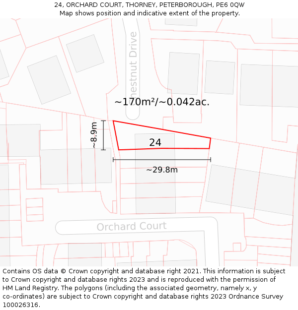 24, ORCHARD COURT, THORNEY, PETERBOROUGH, PE6 0QW: Plot and title map