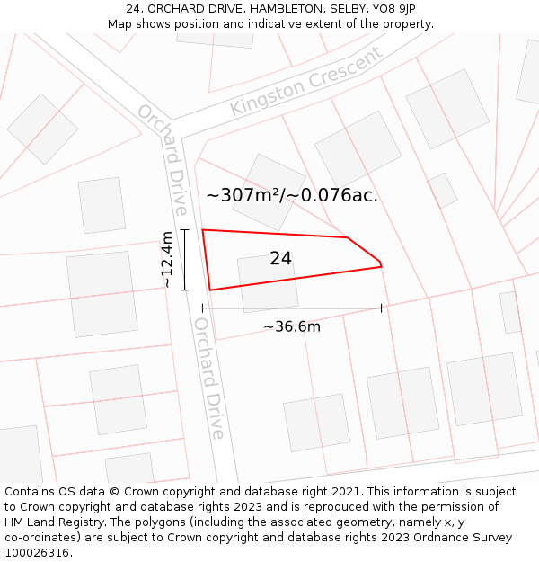 24, ORCHARD DRIVE, HAMBLETON, SELBY, YO8 9JP: Plot and title map