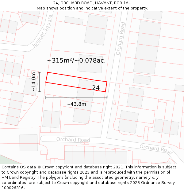 24, ORCHARD ROAD, HAVANT, PO9 1AU: Plot and title map