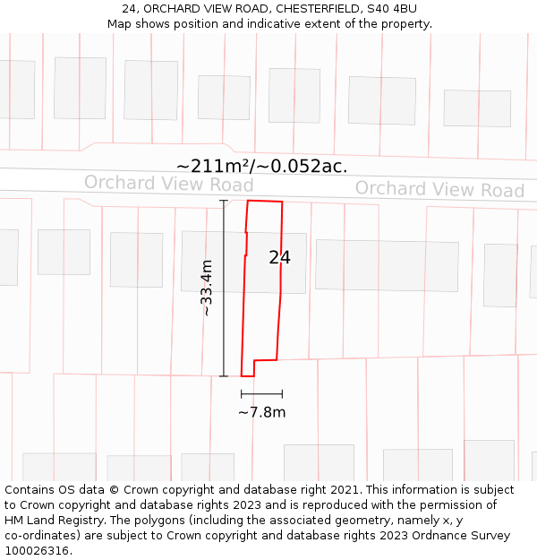 24, ORCHARD VIEW ROAD, CHESTERFIELD, S40 4BU: Plot and title map