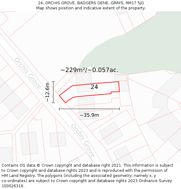 24, ORCHIS GROVE, BADGERS DENE, GRAYS, RM17 5JG: Plot and title map