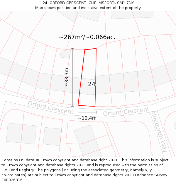 24, ORFORD CRESCENT, CHELMSFORD, CM1 7NY: Plot and title map