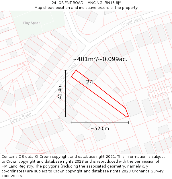 24, ORIENT ROAD, LANCING, BN15 8JY: Plot and title map