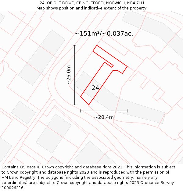 24, ORIOLE DRIVE, CRINGLEFORD, NORWICH, NR4 7LU: Plot and title map