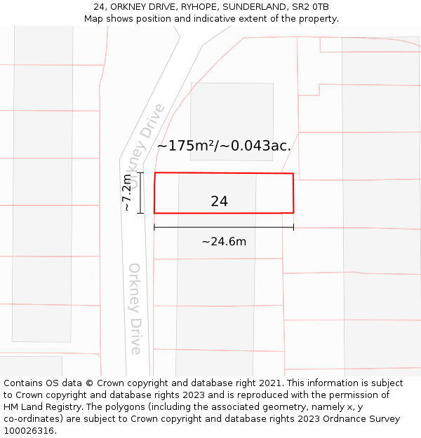 24, ORKNEY DRIVE, RYHOPE, SUNDERLAND, SR2 0TB: Plot and title map
