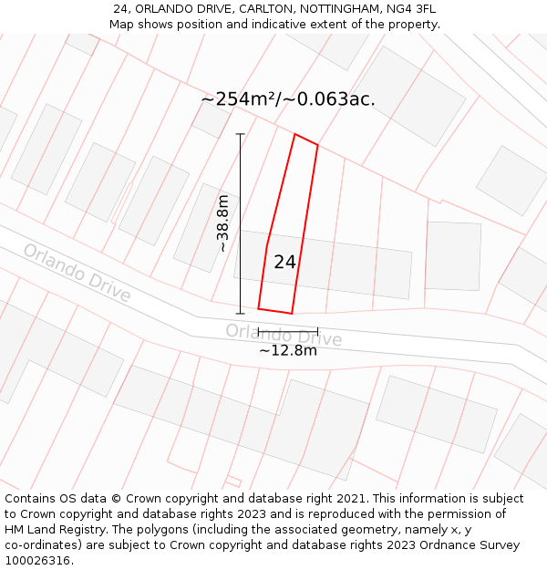 24, ORLANDO DRIVE, CARLTON, NOTTINGHAM, NG4 3FL: Plot and title map