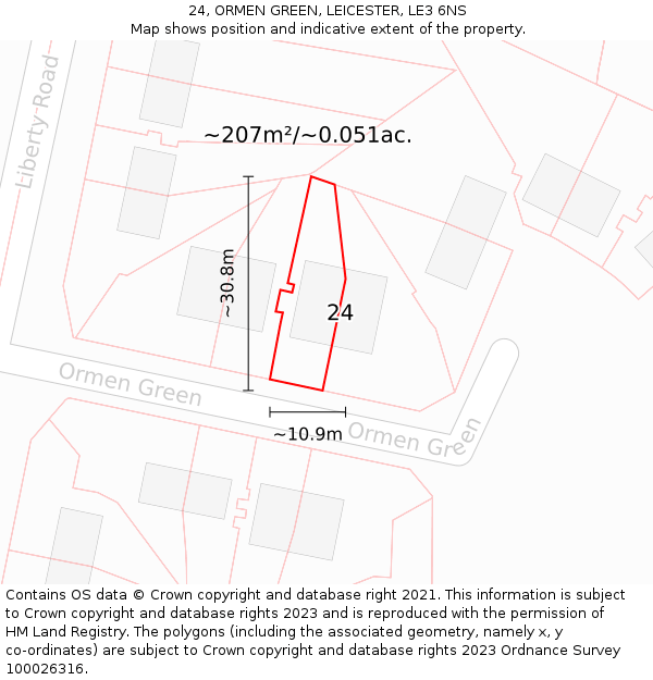 24, ORMEN GREEN, LEICESTER, LE3 6NS: Plot and title map