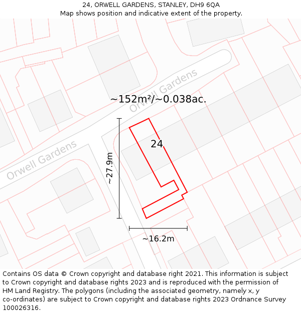 24, ORWELL GARDENS, STANLEY, DH9 6QA: Plot and title map