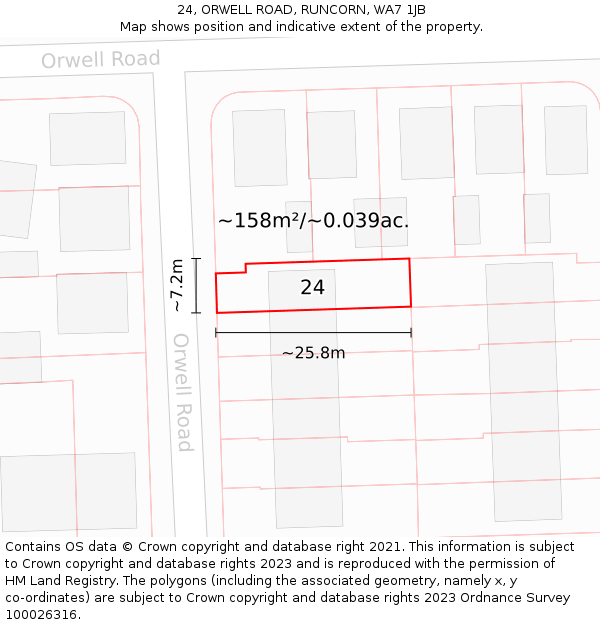24, ORWELL ROAD, RUNCORN, WA7 1JB: Plot and title map