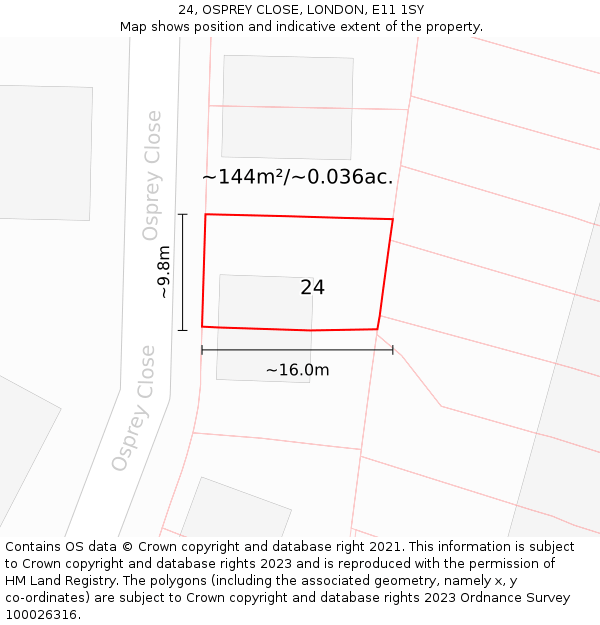24, OSPREY CLOSE, LONDON, E11 1SY: Plot and title map