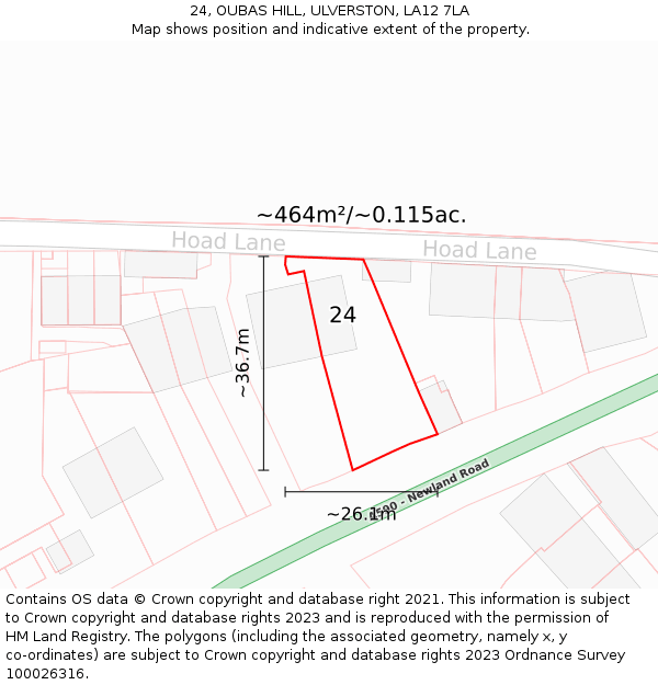 24, OUBAS HILL, ULVERSTON, LA12 7LA: Plot and title map