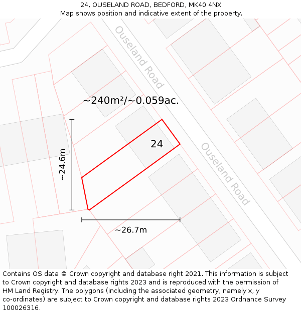 24, OUSELAND ROAD, BEDFORD, MK40 4NX: Plot and title map