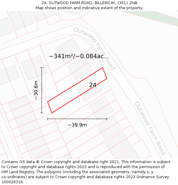 24, OUTWOOD FARM ROAD, BILLERICAY, CM11 2NB: Plot and title map