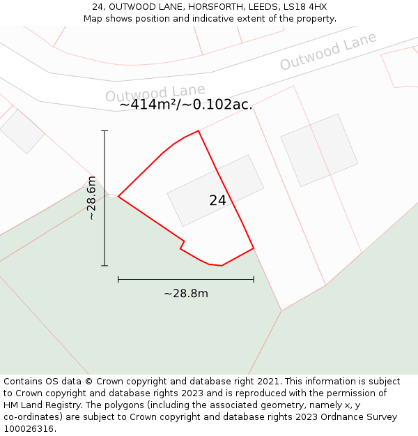 24, OUTWOOD LANE, HORSFORTH, LEEDS, LS18 4HX: Plot and title map
