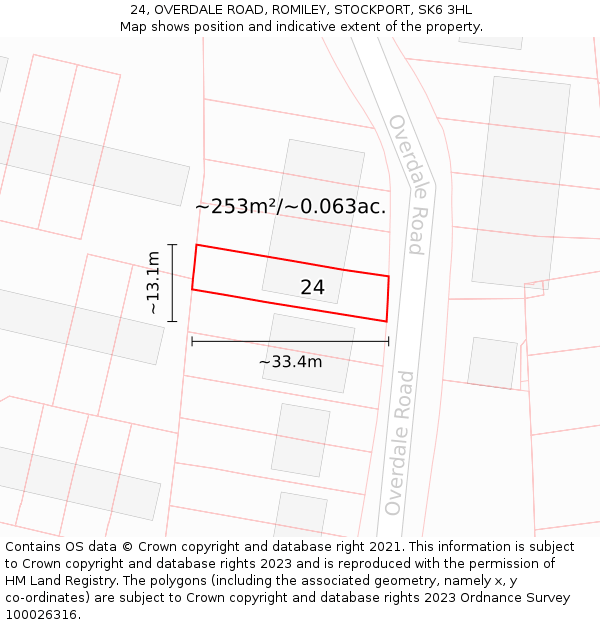 24, OVERDALE ROAD, ROMILEY, STOCKPORT, SK6 3HL: Plot and title map