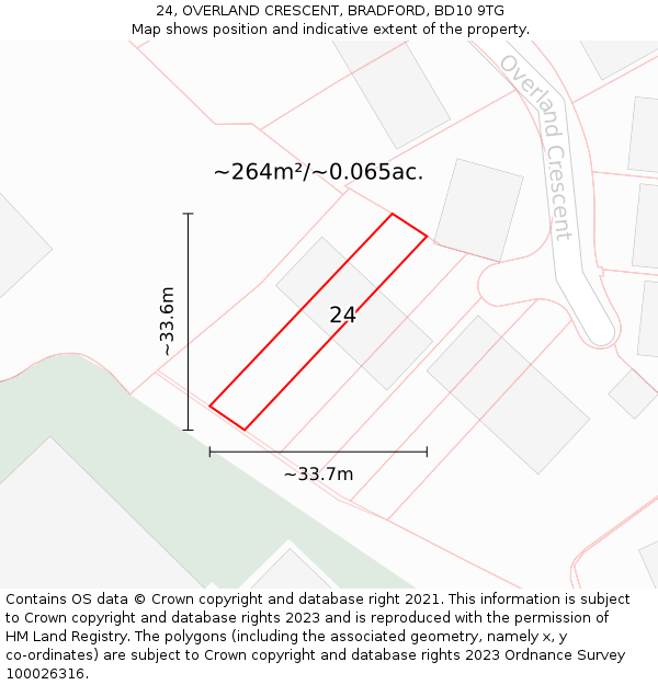 24, OVERLAND CRESCENT, BRADFORD, BD10 9TG: Plot and title map