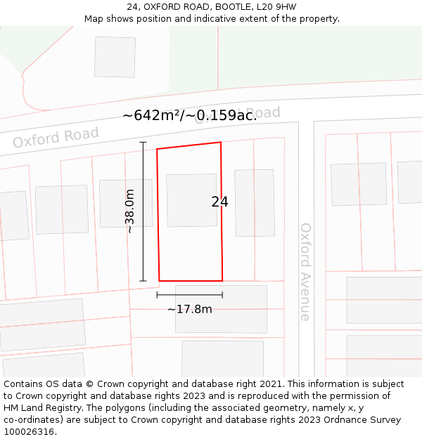 24, OXFORD ROAD, BOOTLE, L20 9HW: Plot and title map