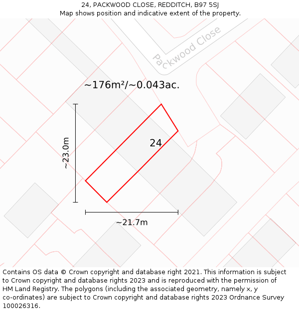 24, PACKWOOD CLOSE, REDDITCH, B97 5SJ: Plot and title map