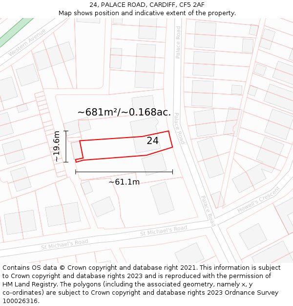 24, PALACE ROAD, CARDIFF, CF5 2AF: Plot and title map