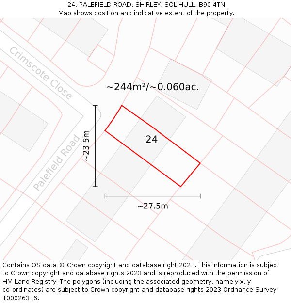 24, PALEFIELD ROAD, SHIRLEY, SOLIHULL, B90 4TN: Plot and title map