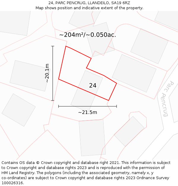 24, PARC PENCRUG, LLANDEILO, SA19 6RZ: Plot and title map