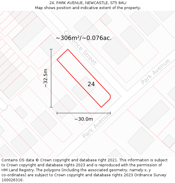 24, PARK AVENUE, NEWCASTLE, ST5 8AU: Plot and title map