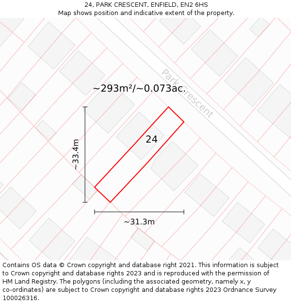 24, PARK CRESCENT, ENFIELD, EN2 6HS: Plot and title map