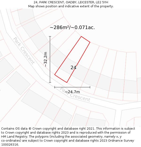 24, PARK CRESCENT, OADBY, LEICESTER, LE2 5YH: Plot and title map