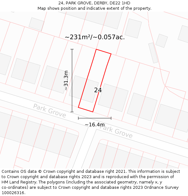 24, PARK GROVE, DERBY, DE22 1HD: Plot and title map