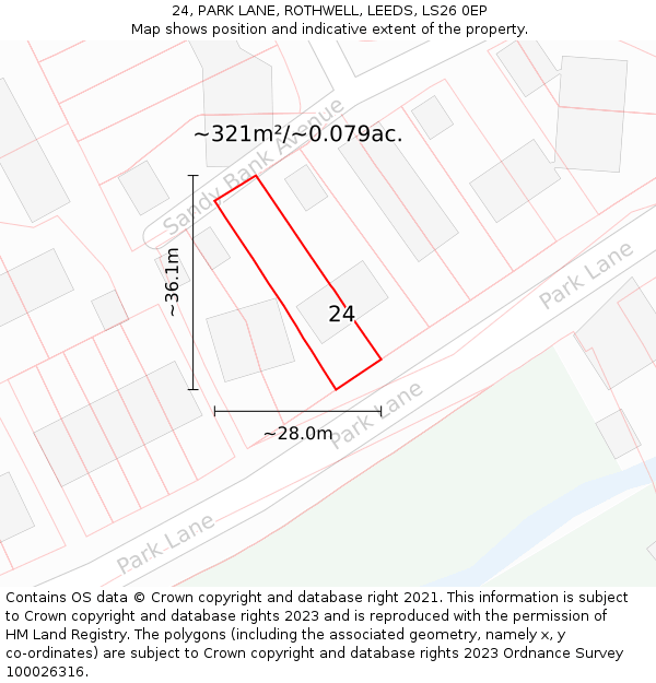 24, PARK LANE, ROTHWELL, LEEDS, LS26 0EP: Plot and title map