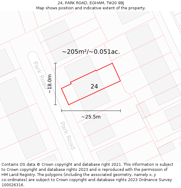 24, PARK ROAD, EGHAM, TW20 9BJ: Plot and title map