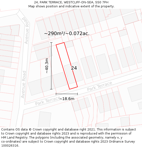 24, PARK TERRACE, WESTCLIFF-ON-SEA, SS0 7PH: Plot and title map