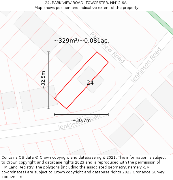 24, PARK VIEW ROAD, TOWCESTER, NN12 6AL: Plot and title map