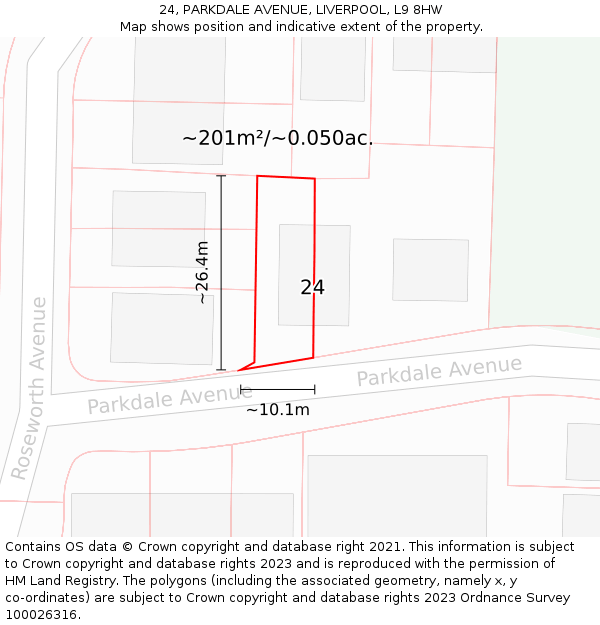 24, PARKDALE AVENUE, LIVERPOOL, L9 8HW: Plot and title map
