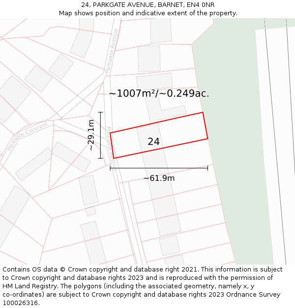 24, PARKGATE AVENUE, BARNET, EN4 0NR: Plot and title map